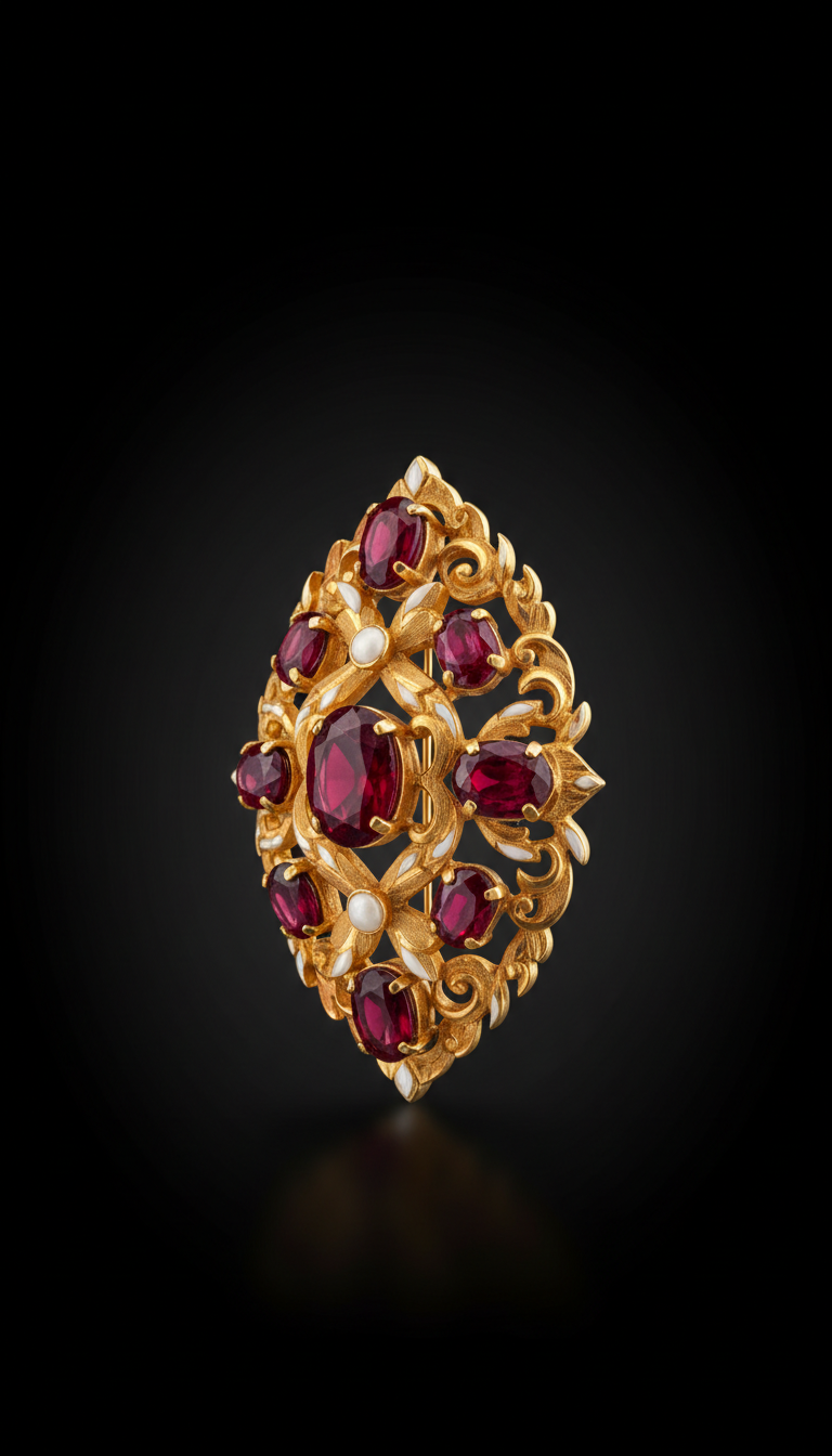 Ruby and thai gold statement brooch