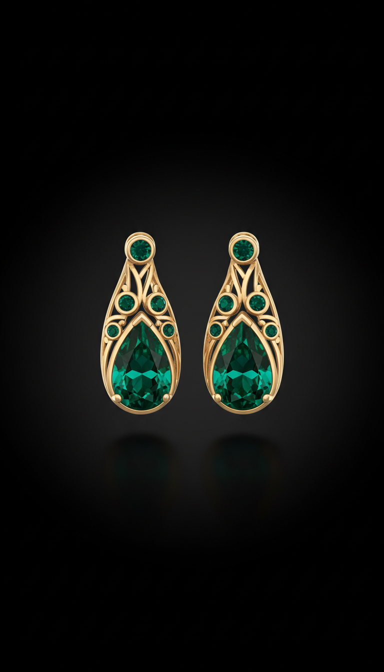 Emerald and gold teardrop earrings