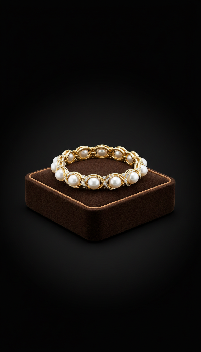 Pearl and gold bracelet with velvet box